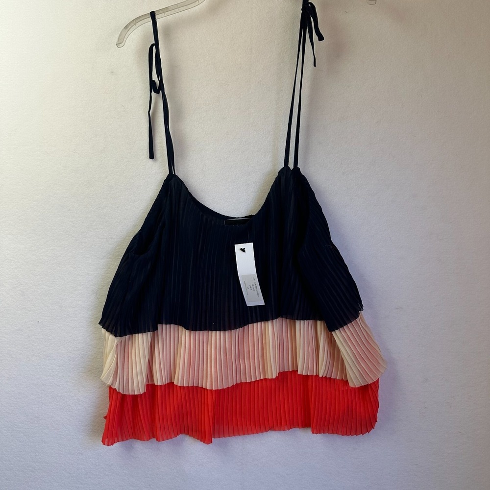 VICI Lola Pleated‎ Layered Tie Tank Navy Cream Orange Colorblock Camisole Large